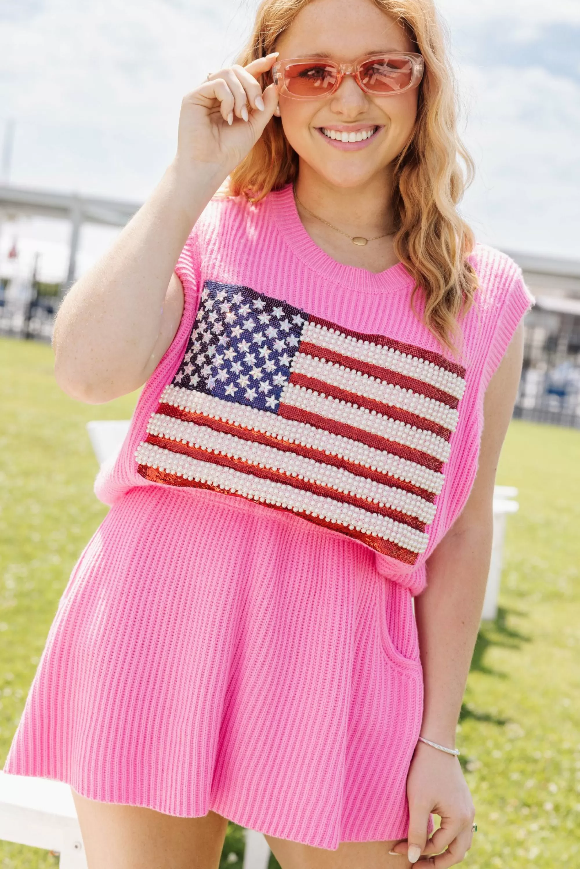 womens Queen Of Sparkles American Flag Sweater Tank