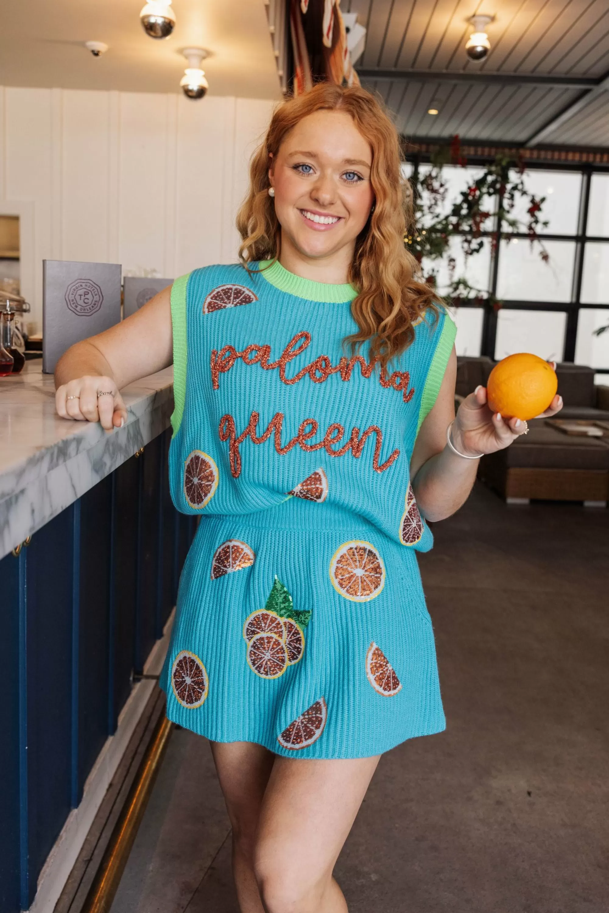 womens Queen Of Sparkles Aqua Grapefruit Sweater Skirt