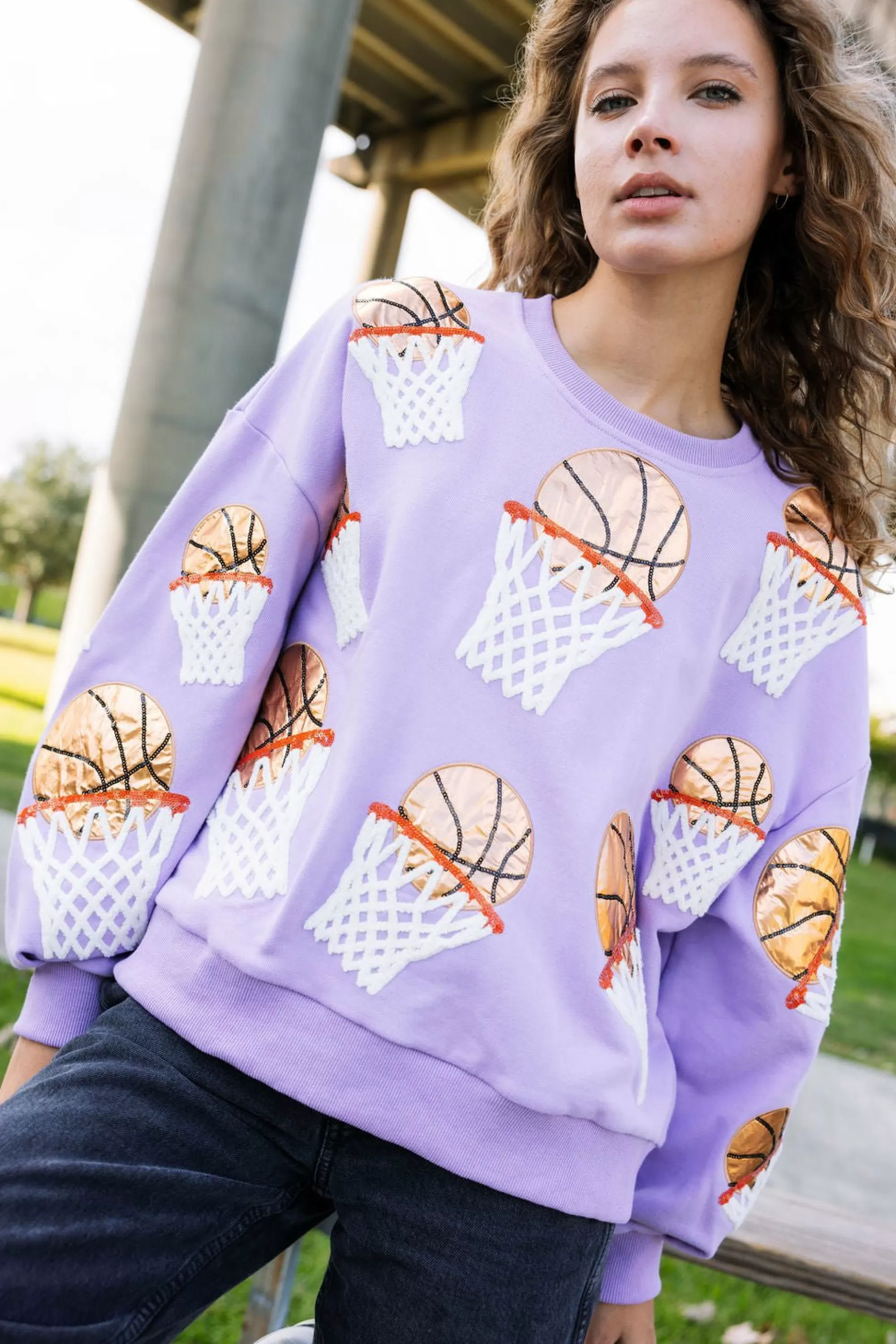 womens Queen Of Sparkles Basketball Hoop Sweatshirt