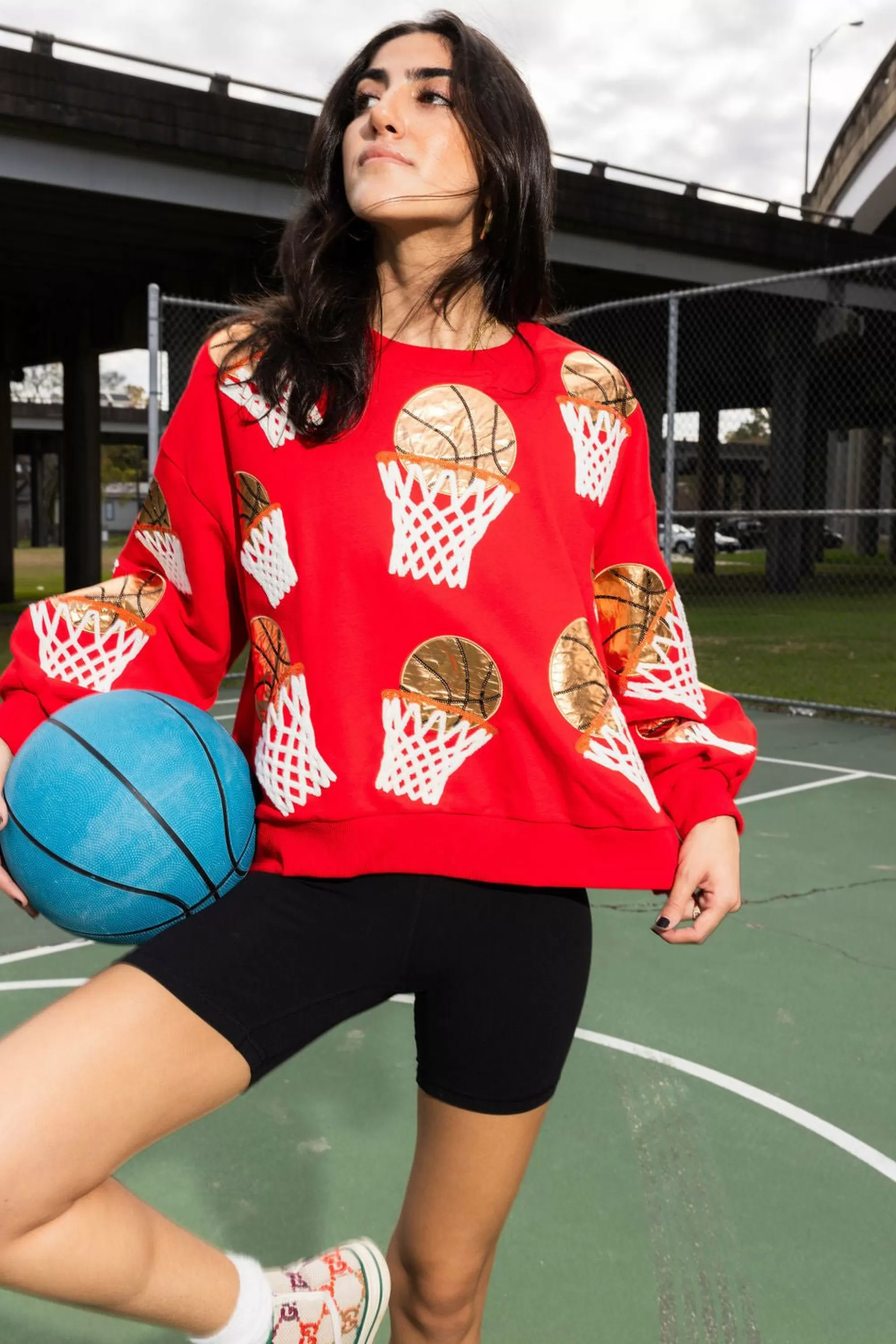 womens Queen Of Sparkles Basketball Hoop Sweatshirt