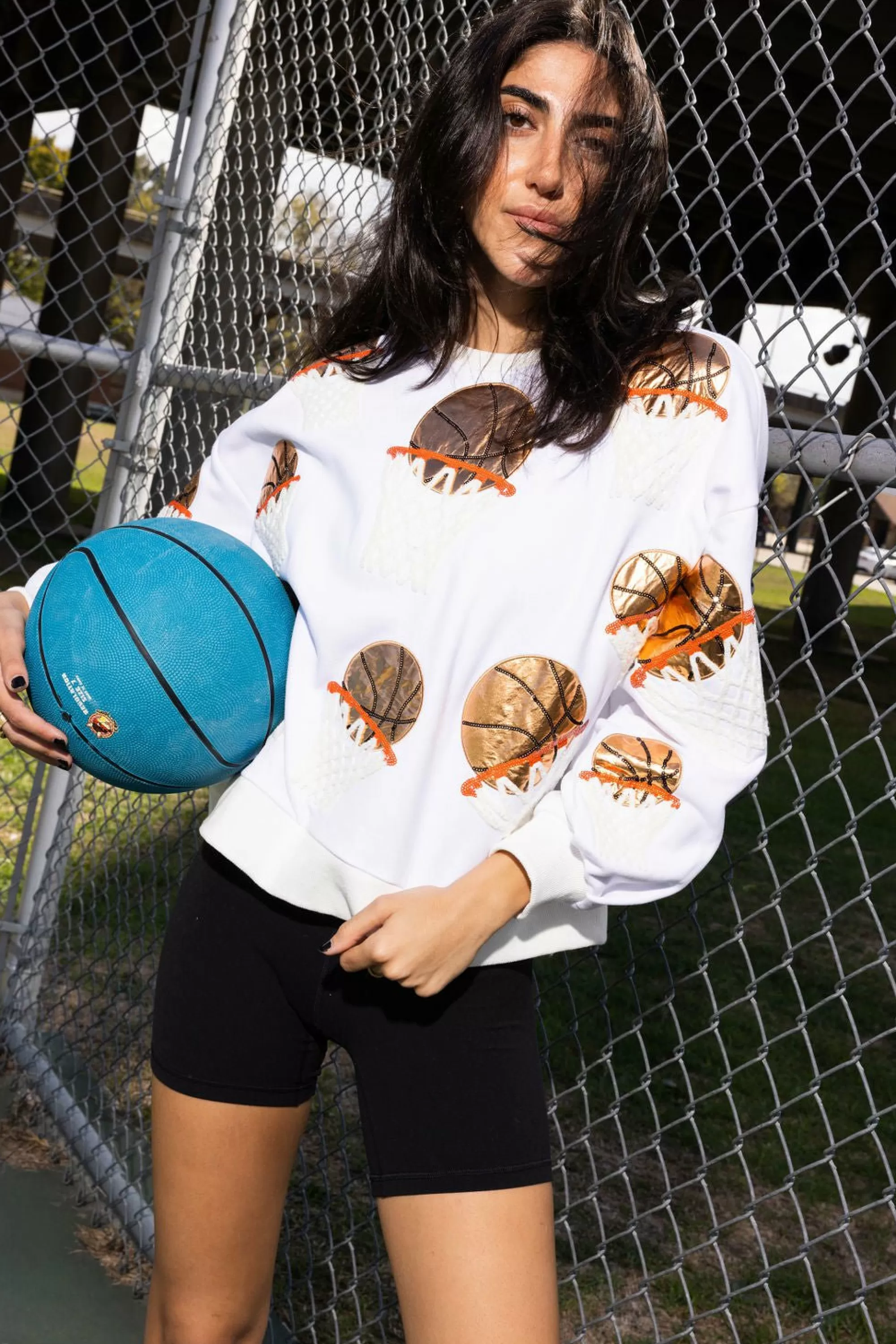 womens Queen Of Sparkles Basketball Hoop Sweatshirt