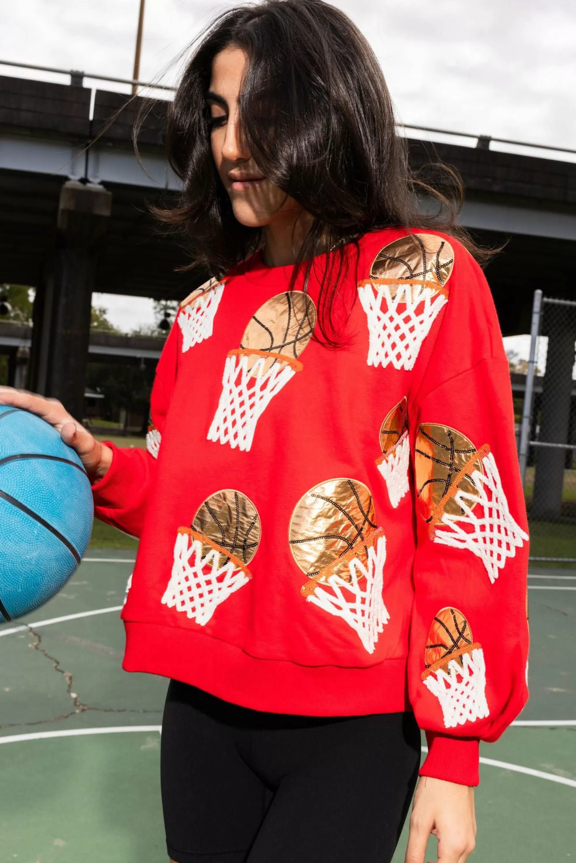 womens Queen Of Sparkles Basketball Hoop Sweatshirt