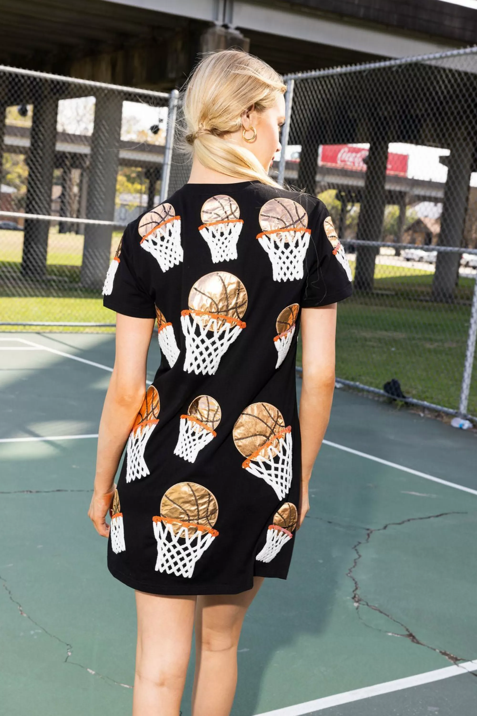 womens Queen Of Sparkles Basketball Hoop Tee Dress