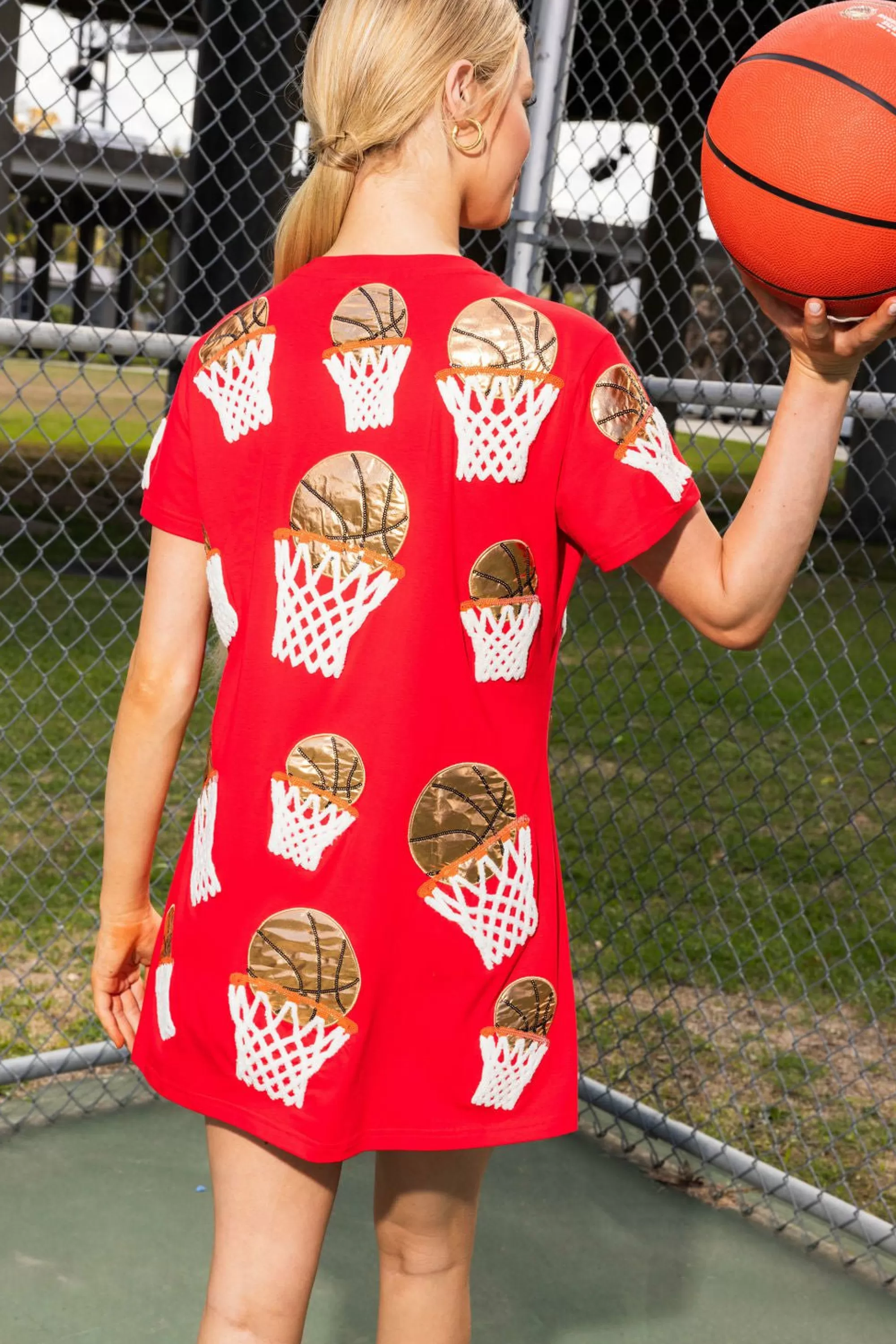 womens Queen Of Sparkles Basketball Hoop Tee Dress