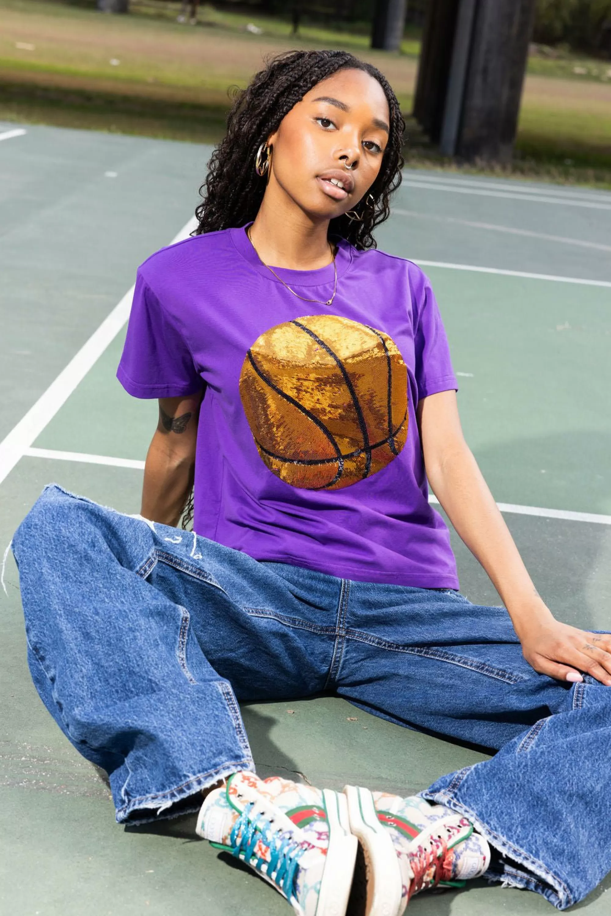 womens Queen Of Sparkles Basketball Tee