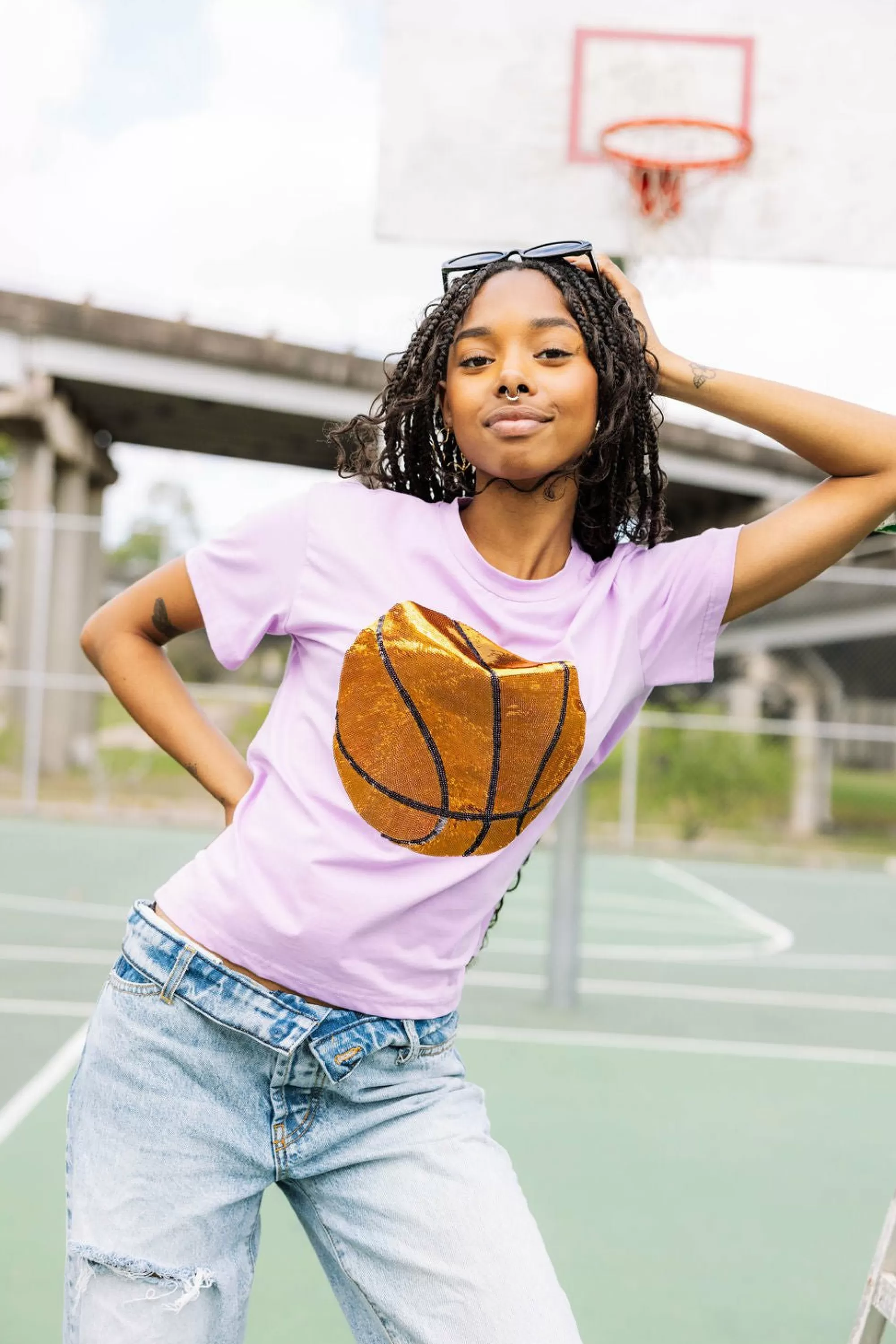 womens Queen Of Sparkles Basketball Tee