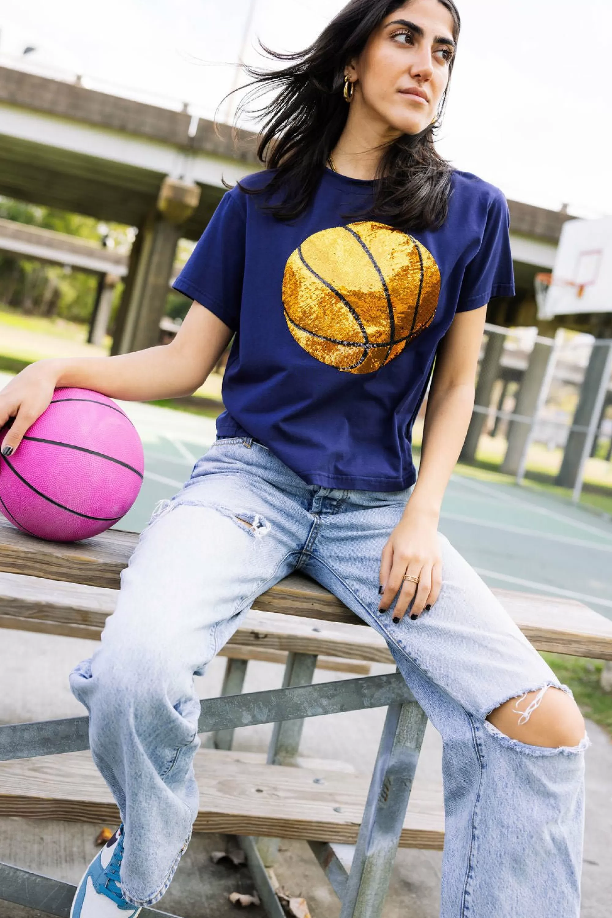 womens Queen Of Sparkles Basketball Tee