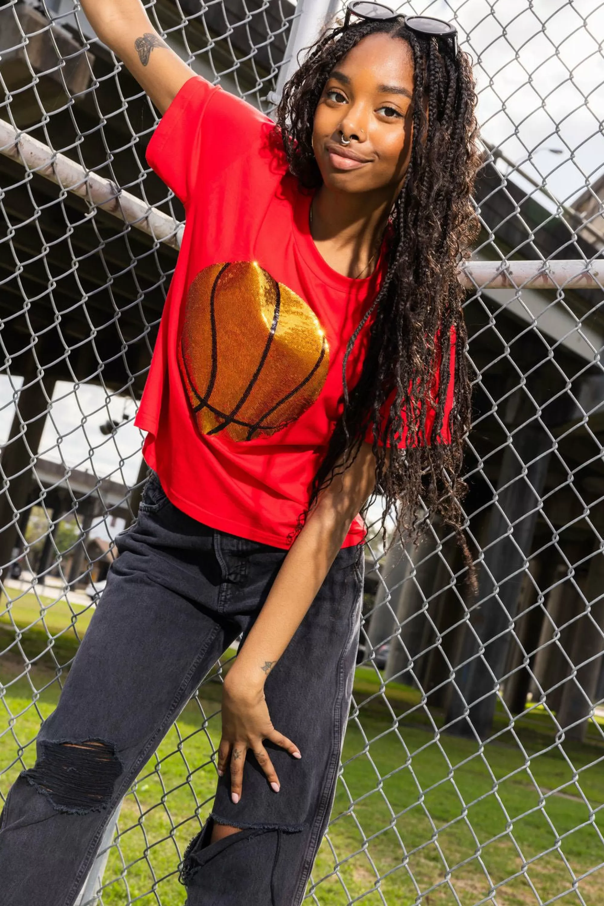 womens Queen Of Sparkles Basketball Tee