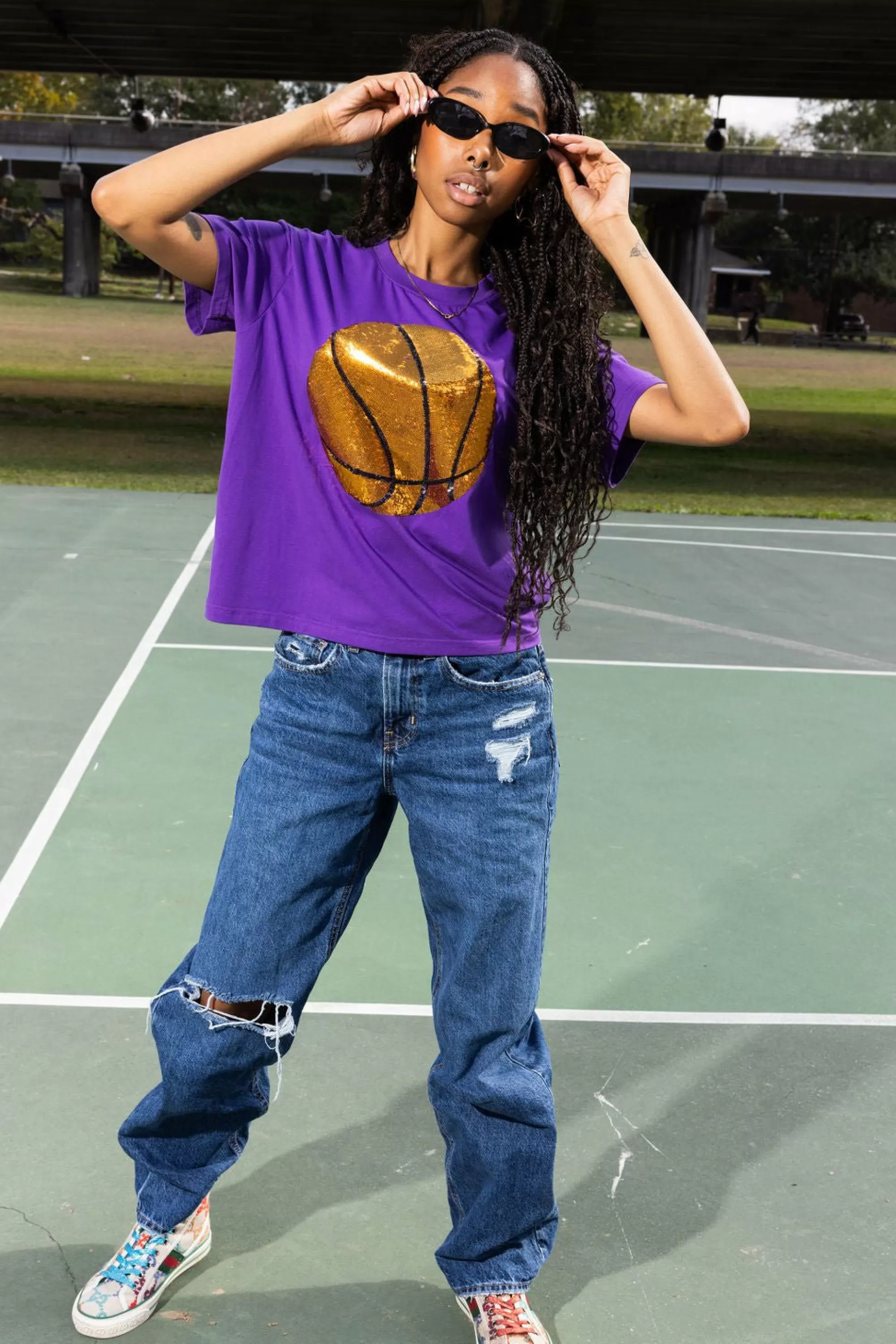 womens Queen Of Sparkles Basketball Tee