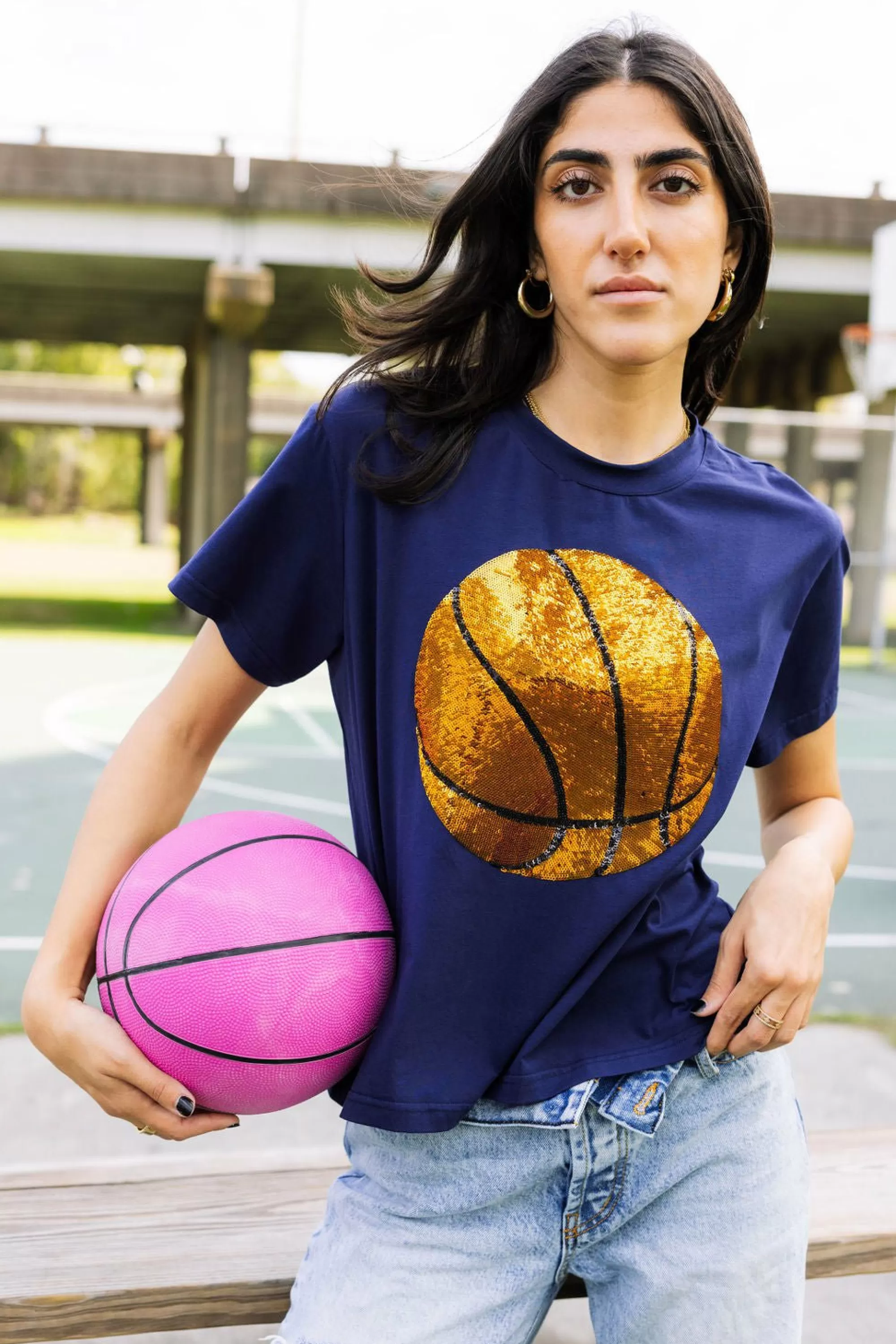 womens Queen Of Sparkles Basketball Tee