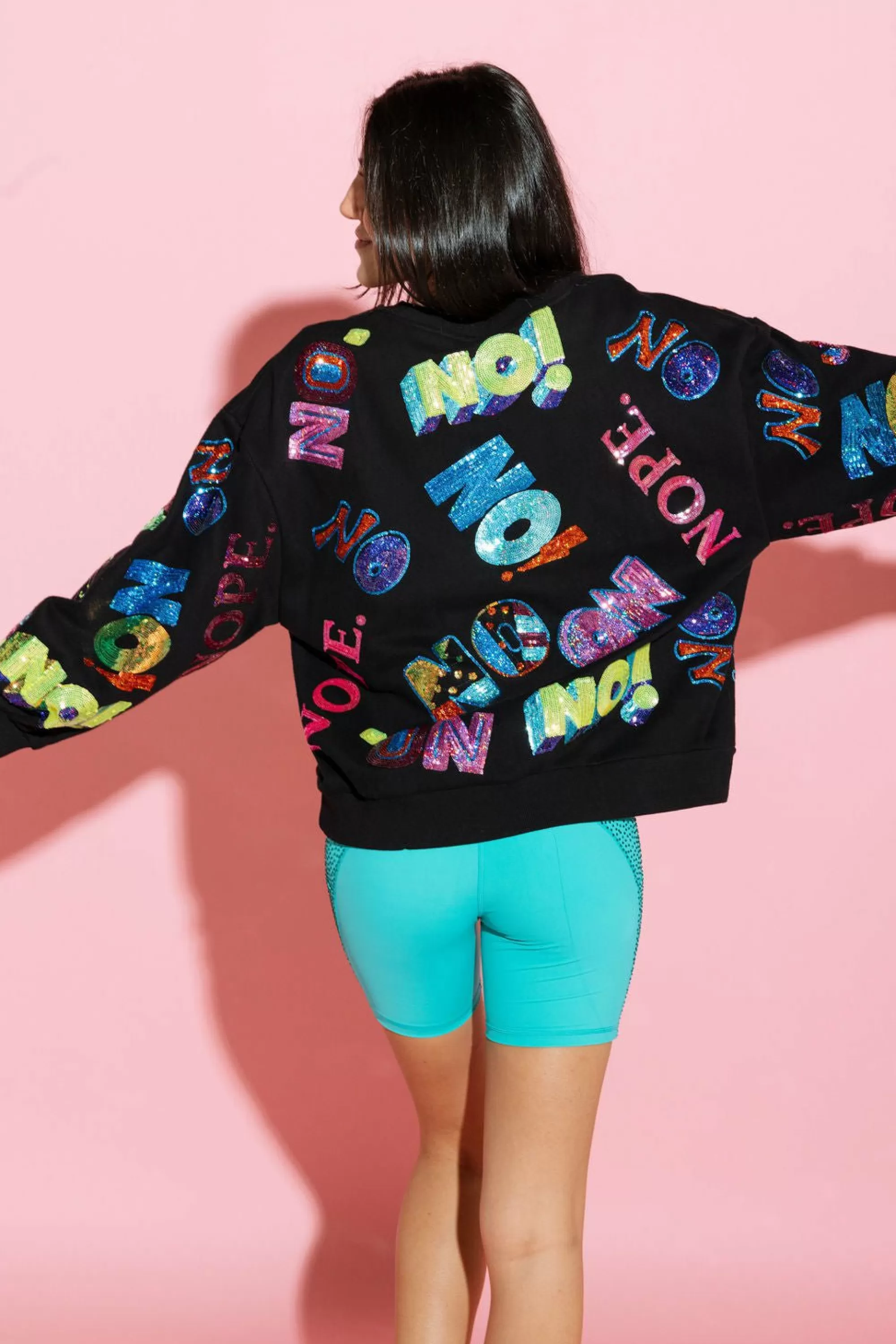 womens Queen Of Sparkles Black & Rainbow Yes/No Sweatshirt