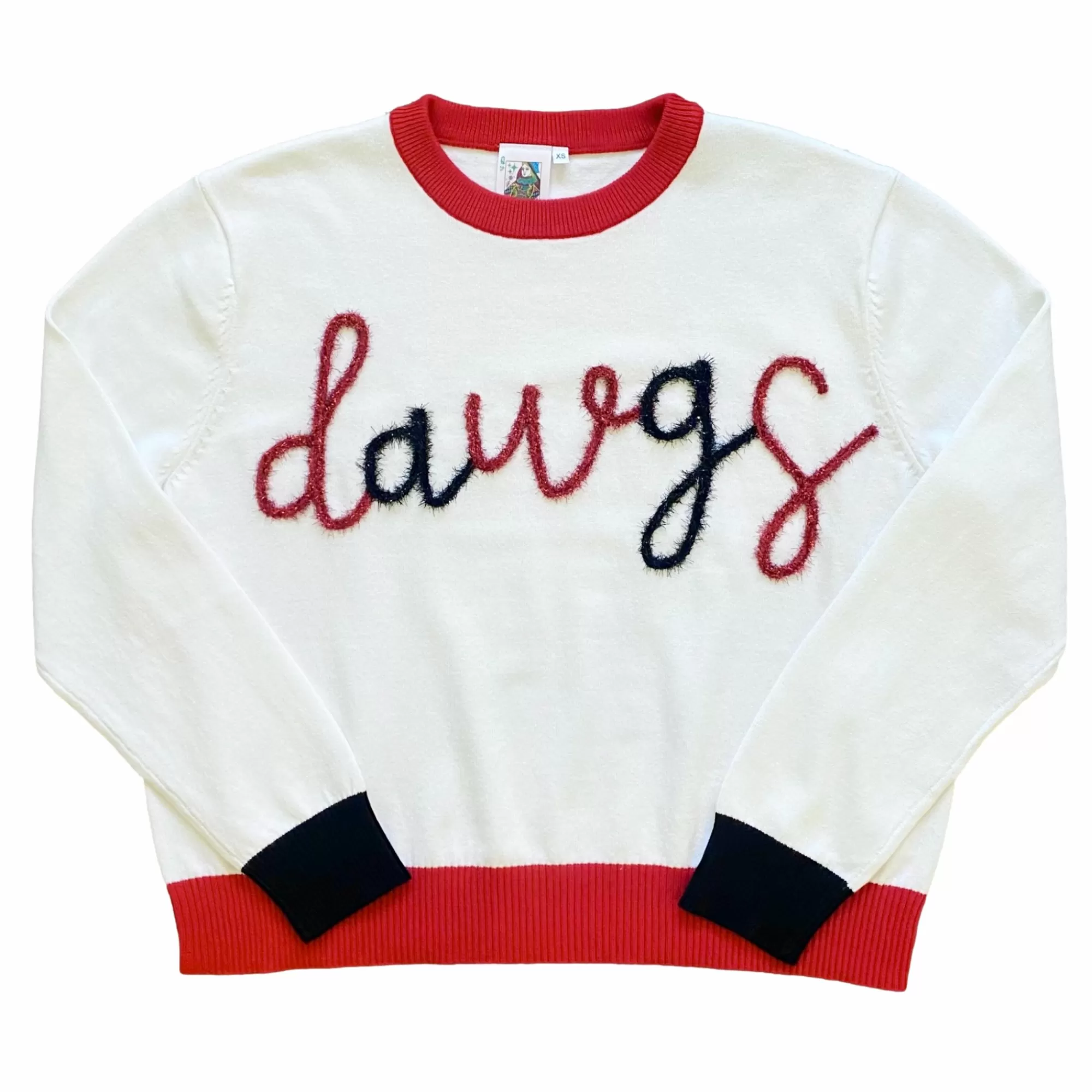 womens Queen Of Sparkles Black & Red "Dawgs" Ls Sweater