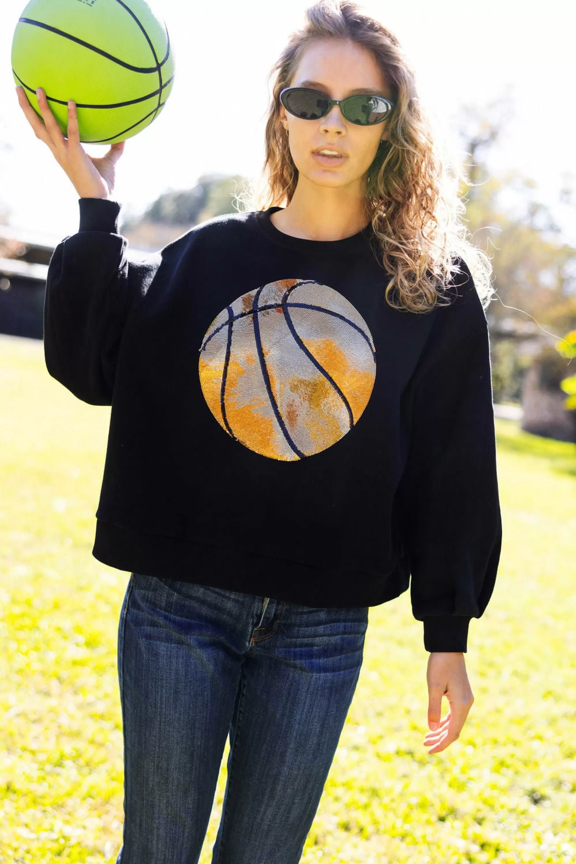 womens Queen Of Sparkles Black Basketball Sweatshirt