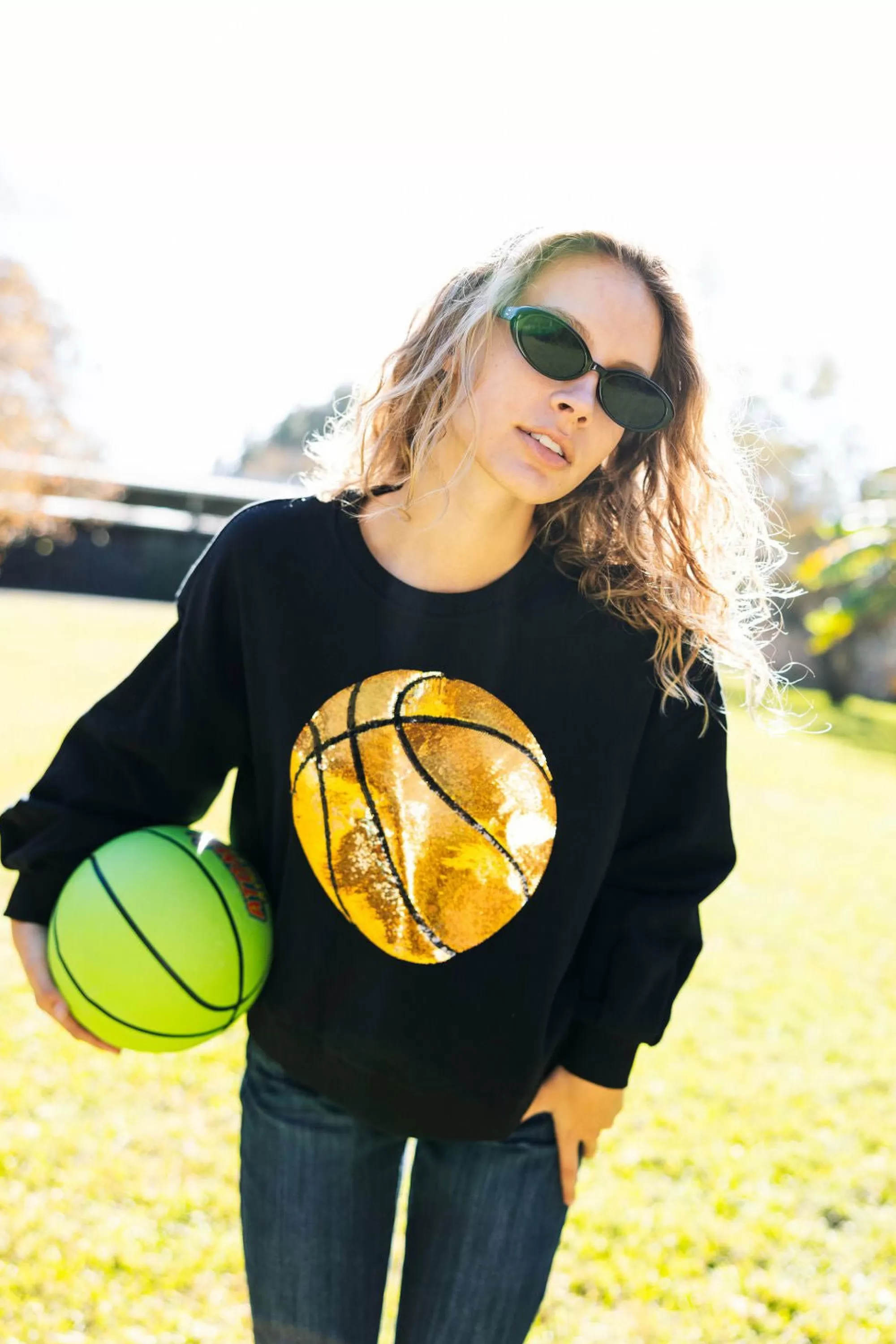 womens Queen Of Sparkles Black Basketball Sweatshirt