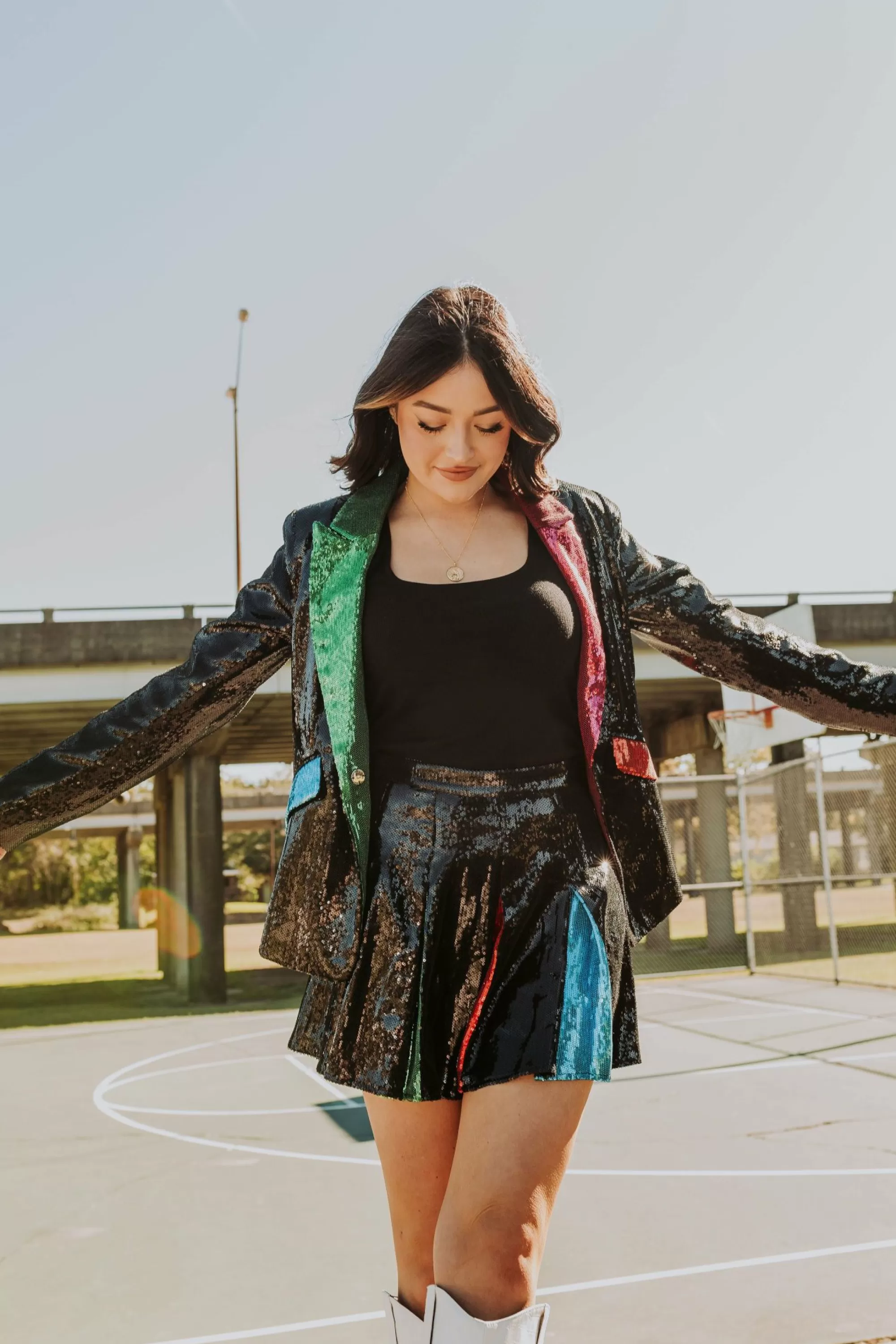 womens Queen Of Sparkles Black Sequin Colorblock Lapel Blazer