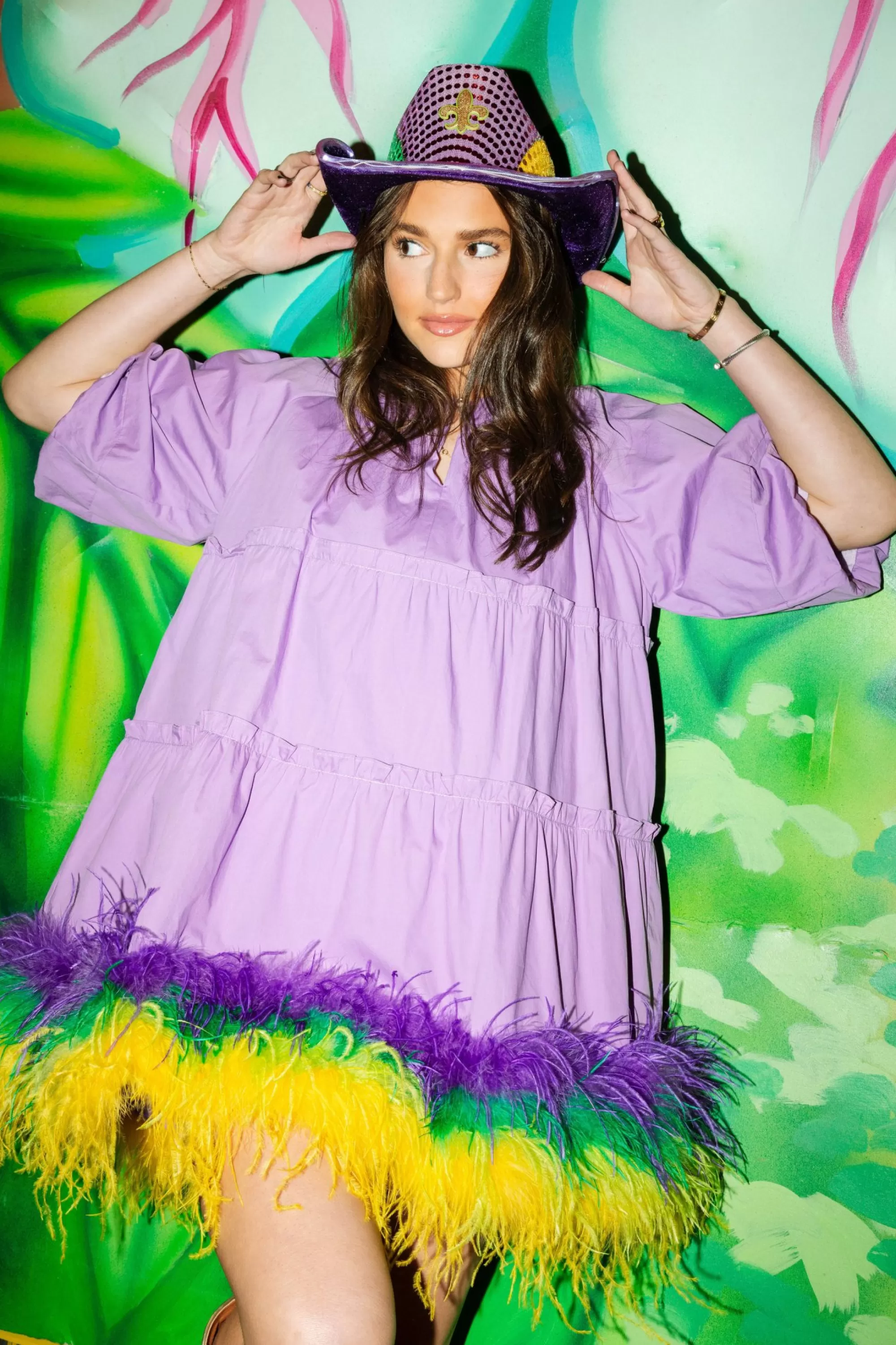 womens Queen Of Sparkles Lavender Feather Bottom Dress