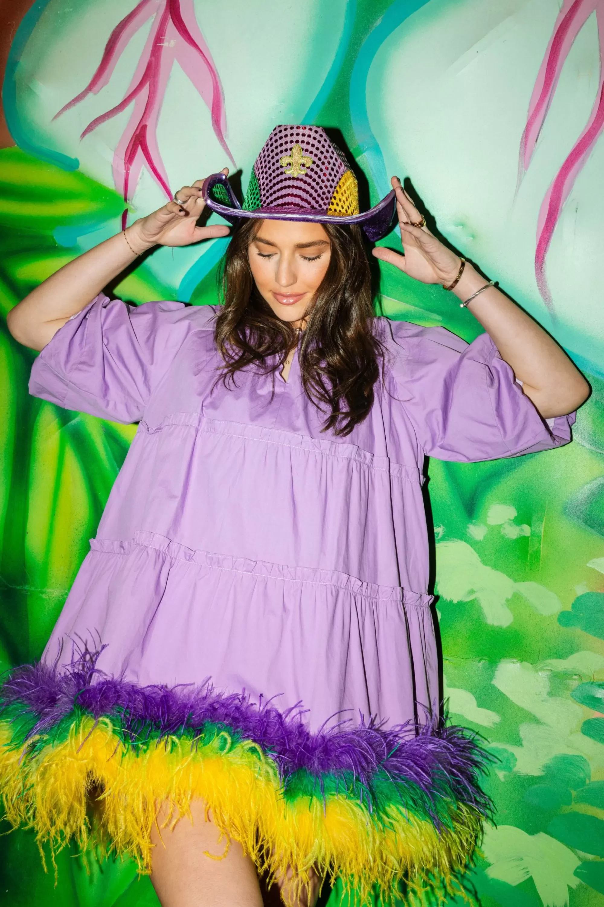 womens Queen Of Sparkles Lavender Feather Bottom Dress