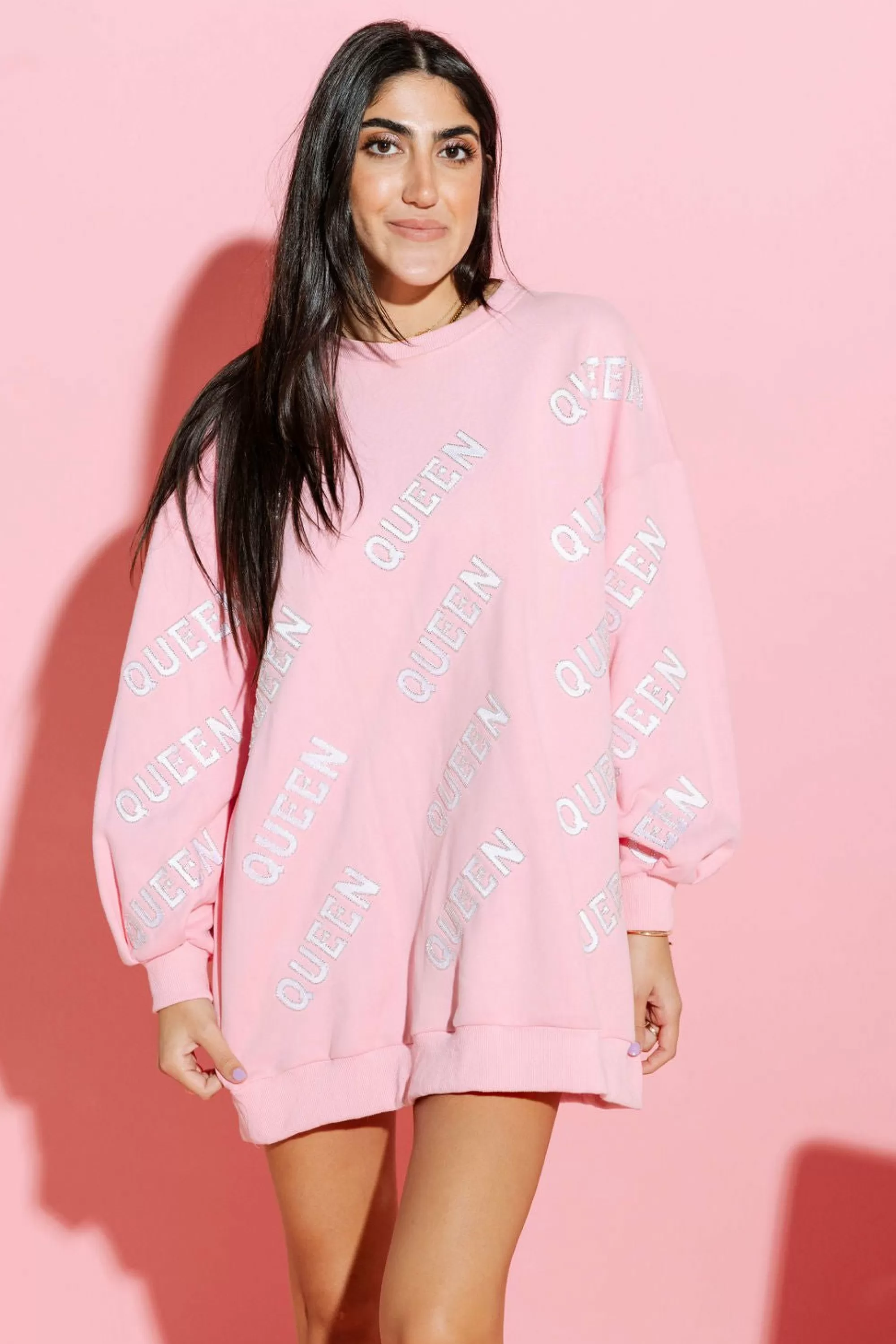 womens Queen Of Sparkles Light And White Queen All Over Sweatshirt Dress