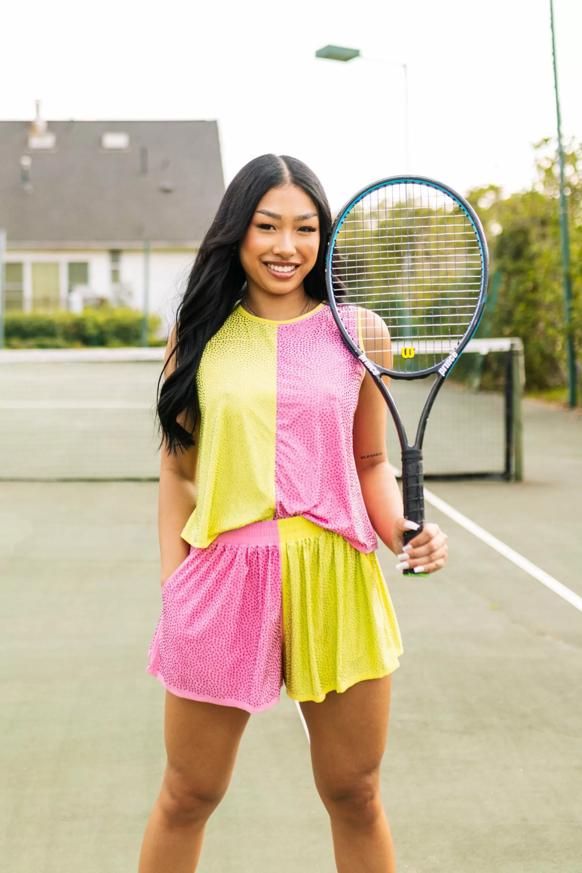 womens Queen Of Sparkles Lime/Bubblegum Active Rhinestone Short