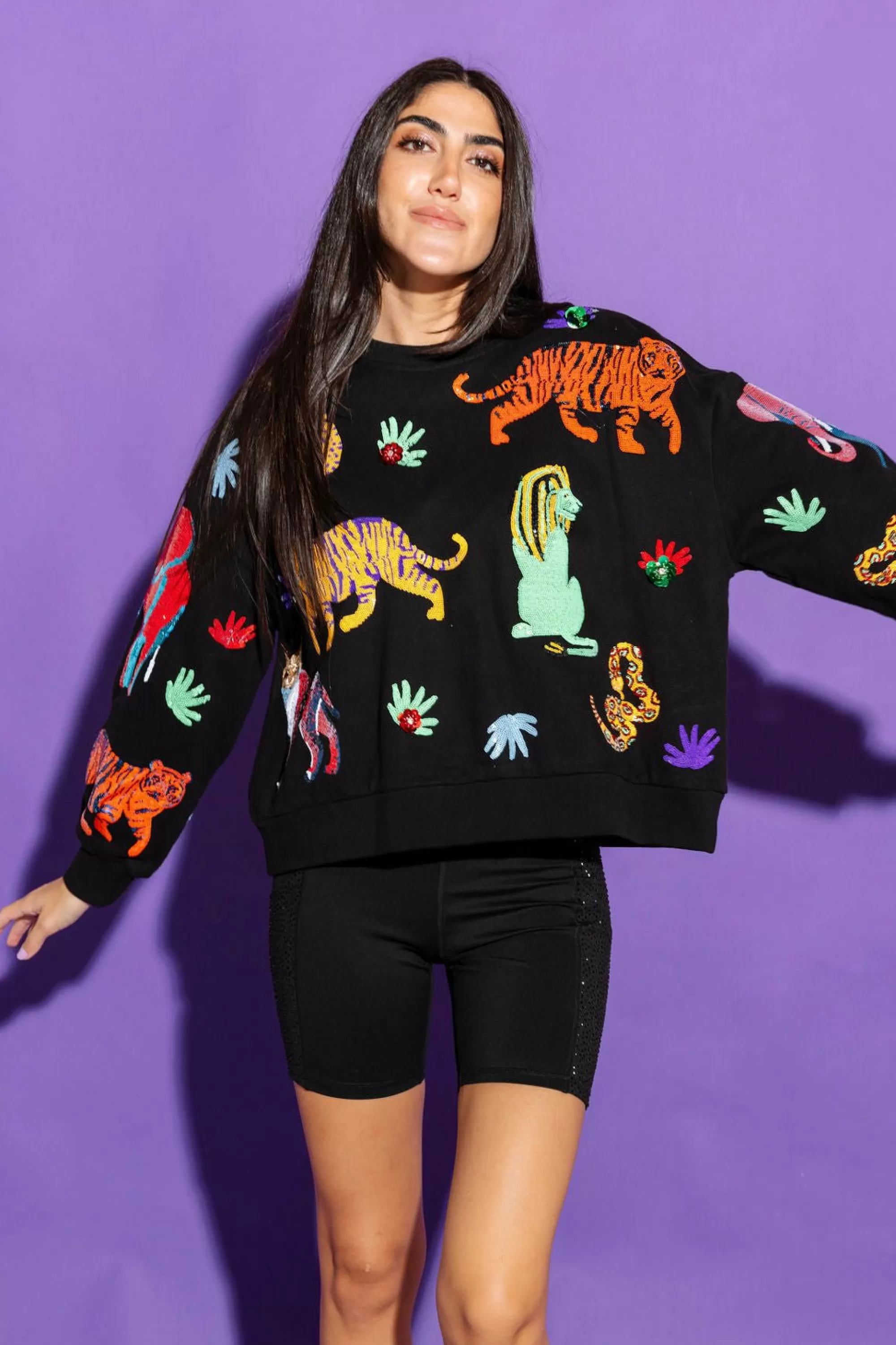 womens Queen Of Sparkles Multi Animal Sweatshirt