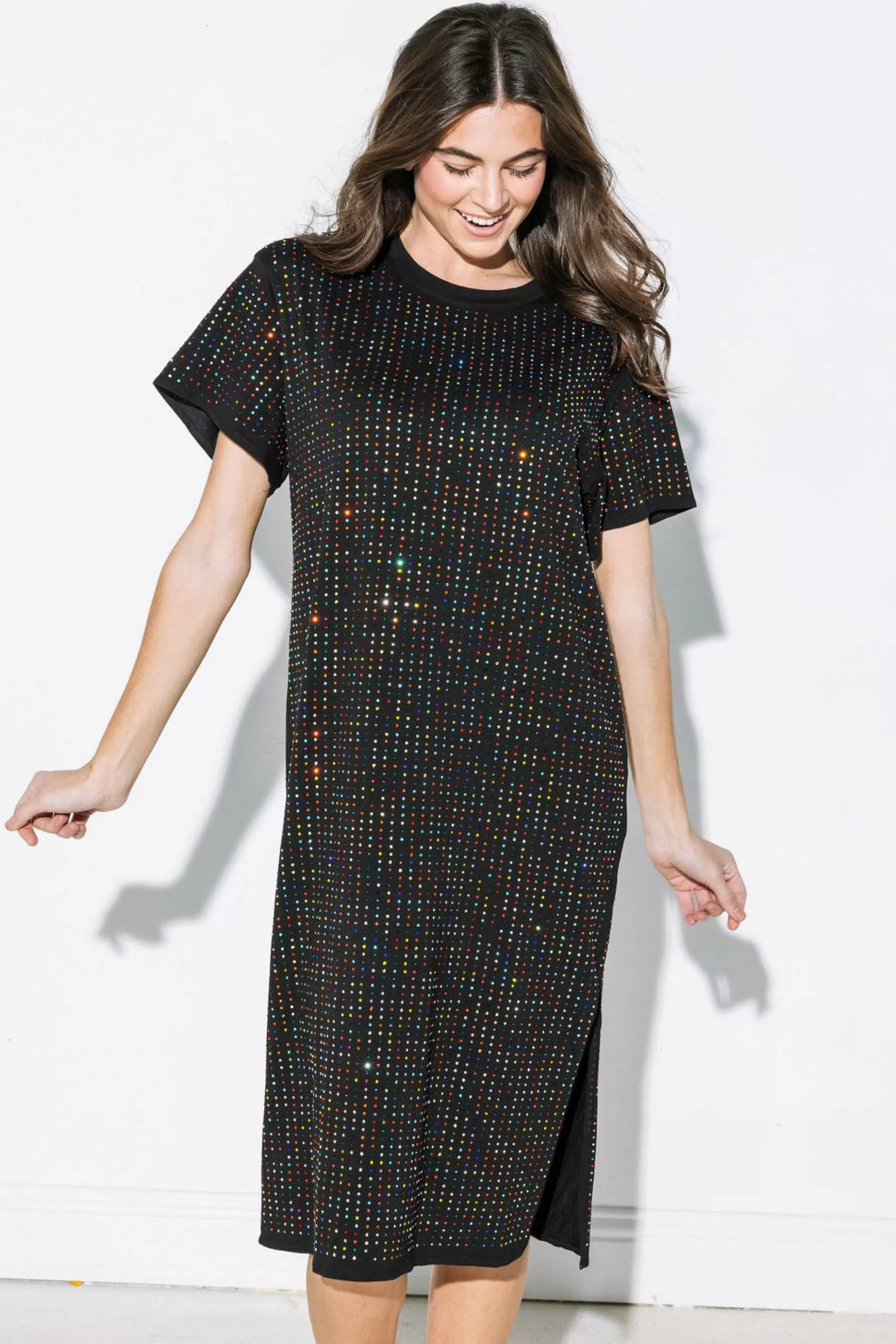 womens Queen Of Sparkles Multi Rhinestone Active Midi Dress