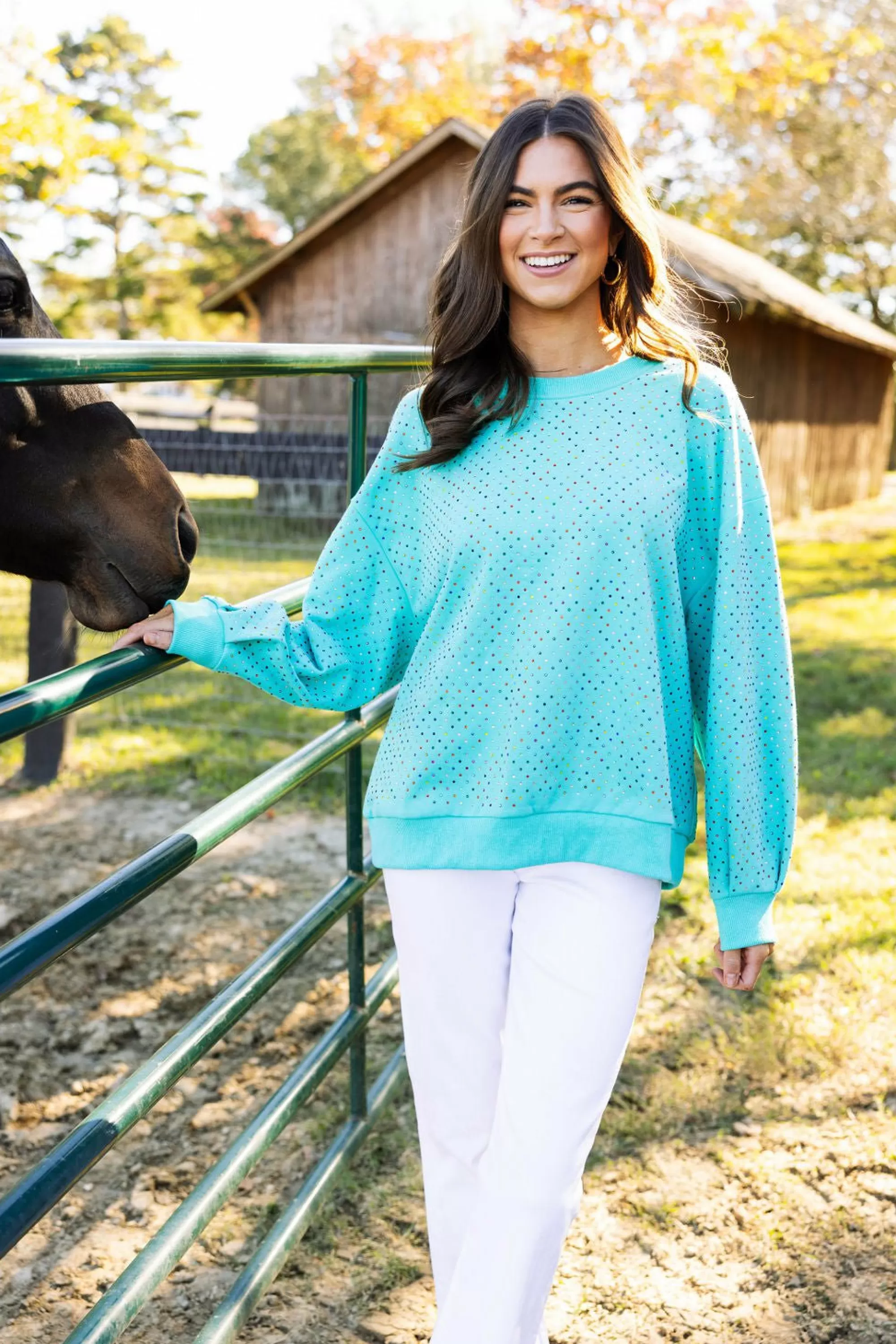 womens Queen Of Sparkles Multi Rhinestone Sweatshirt