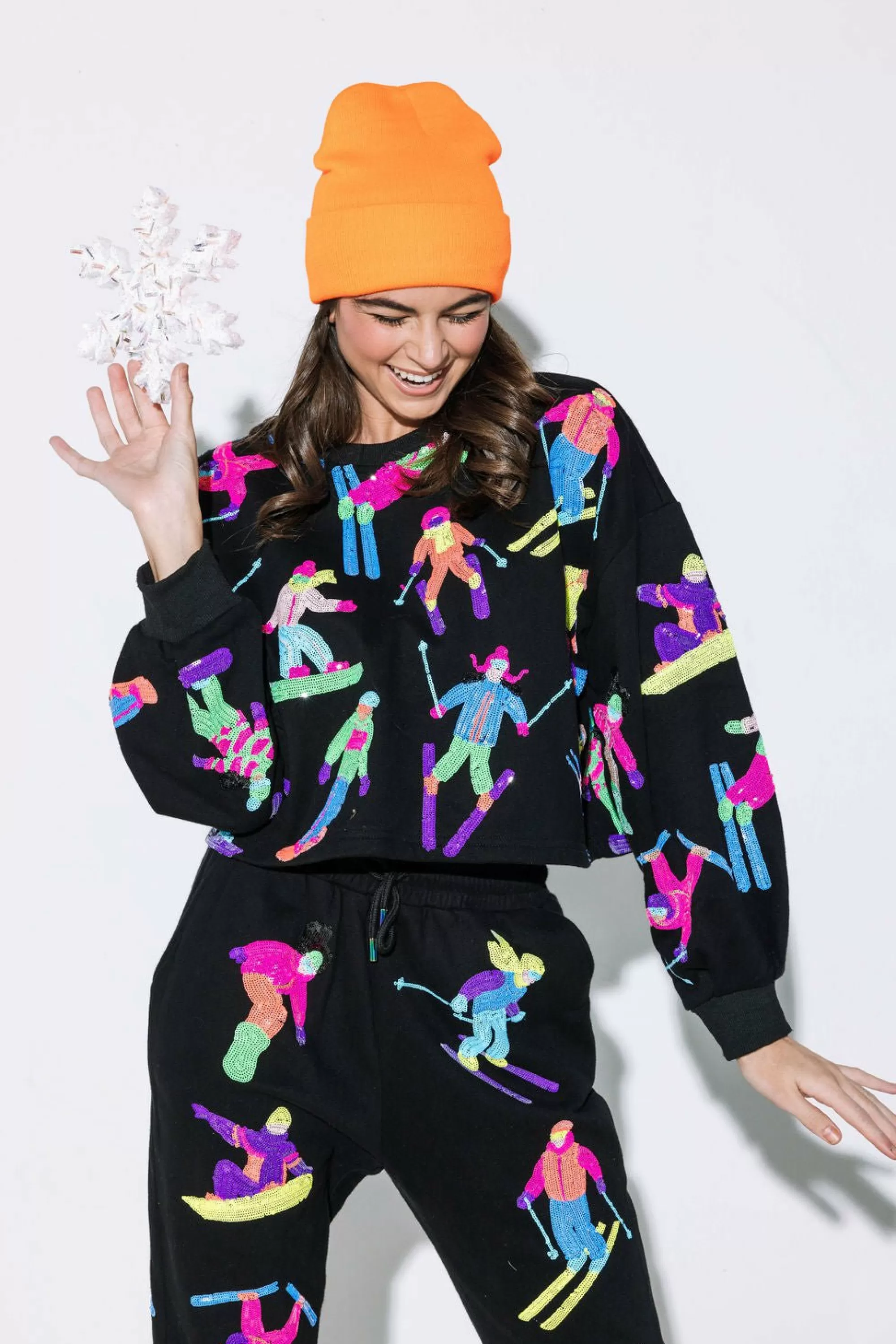 womens Queen Of Sparkles Neon Scatter Skier Sweatshirt