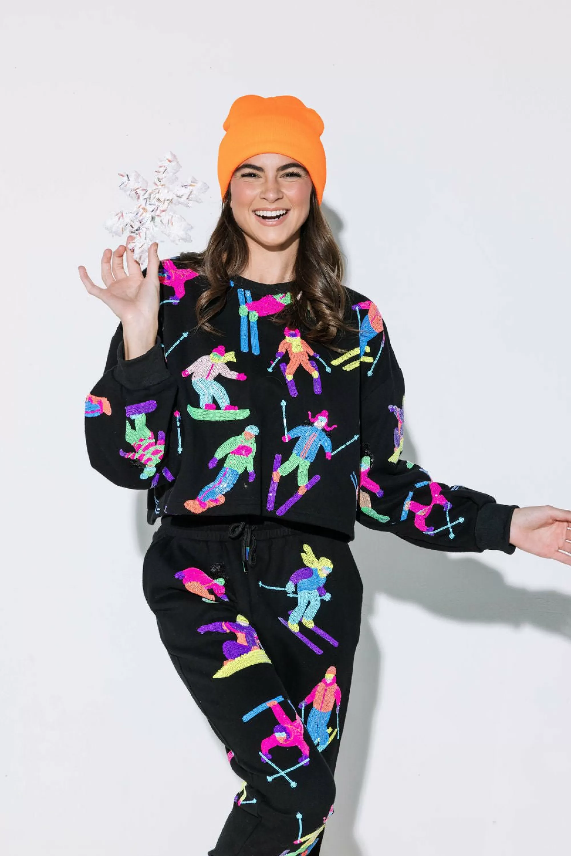 womens Queen Of Sparkles Neon Scatter Skier Sweatshirt