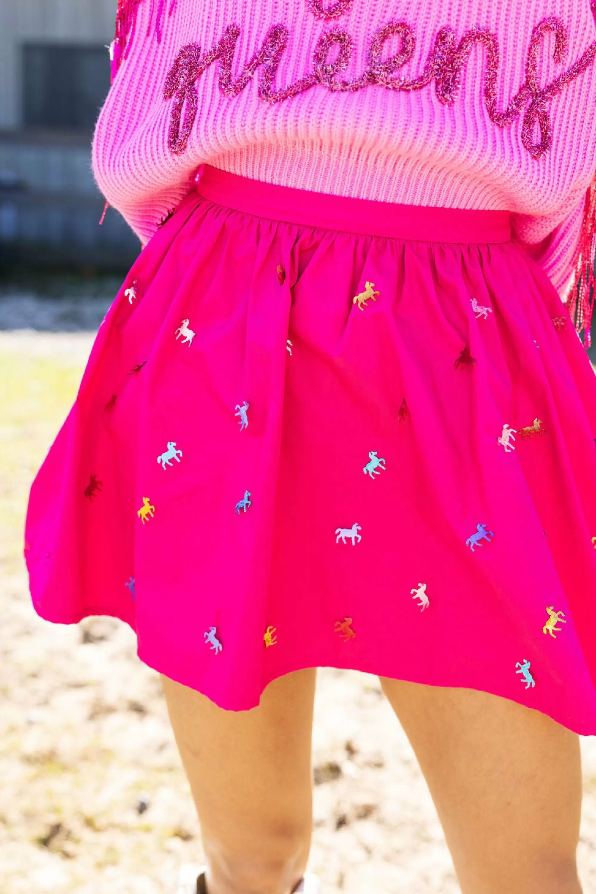 womens Queen Of Sparkles Pink Horse Paillette Skort