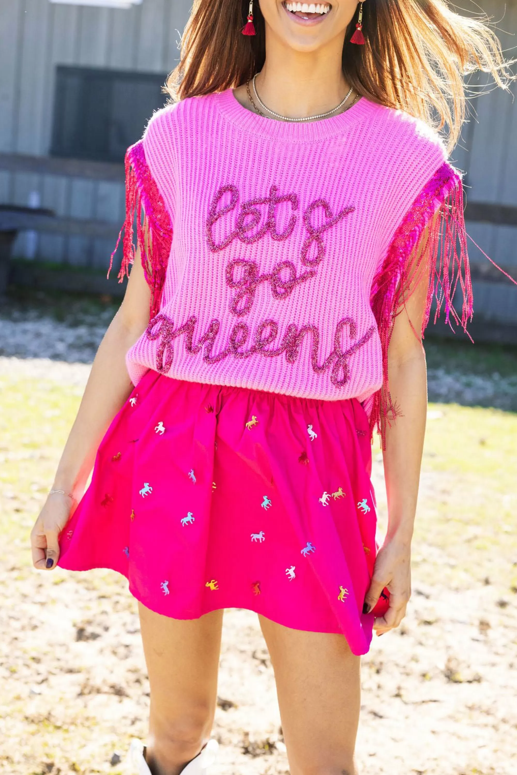 womens Queen Of Sparkles Pink Horse Paillette Skort