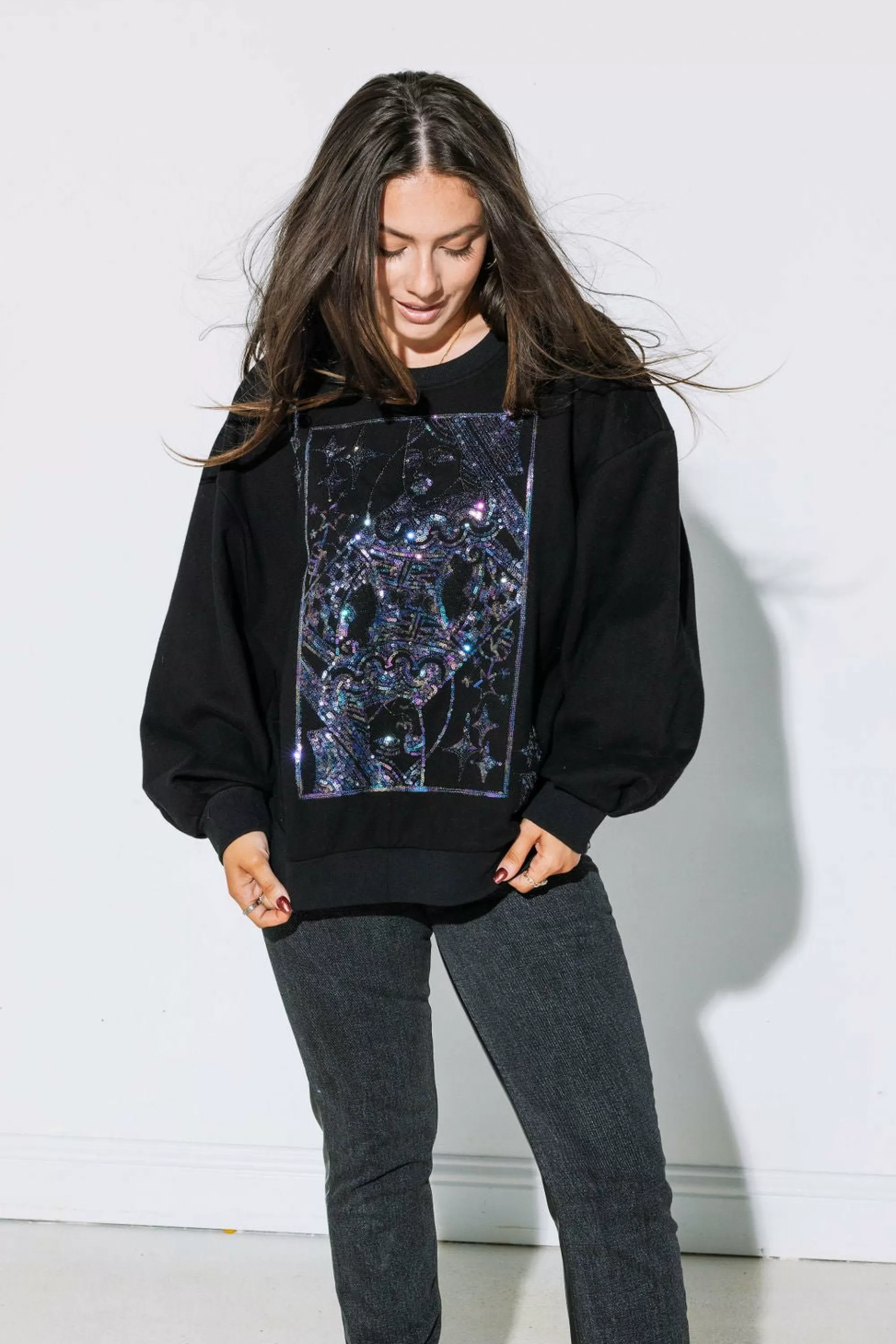 womens Queen Of Sparkles Qos Logo Card Sweatshirt