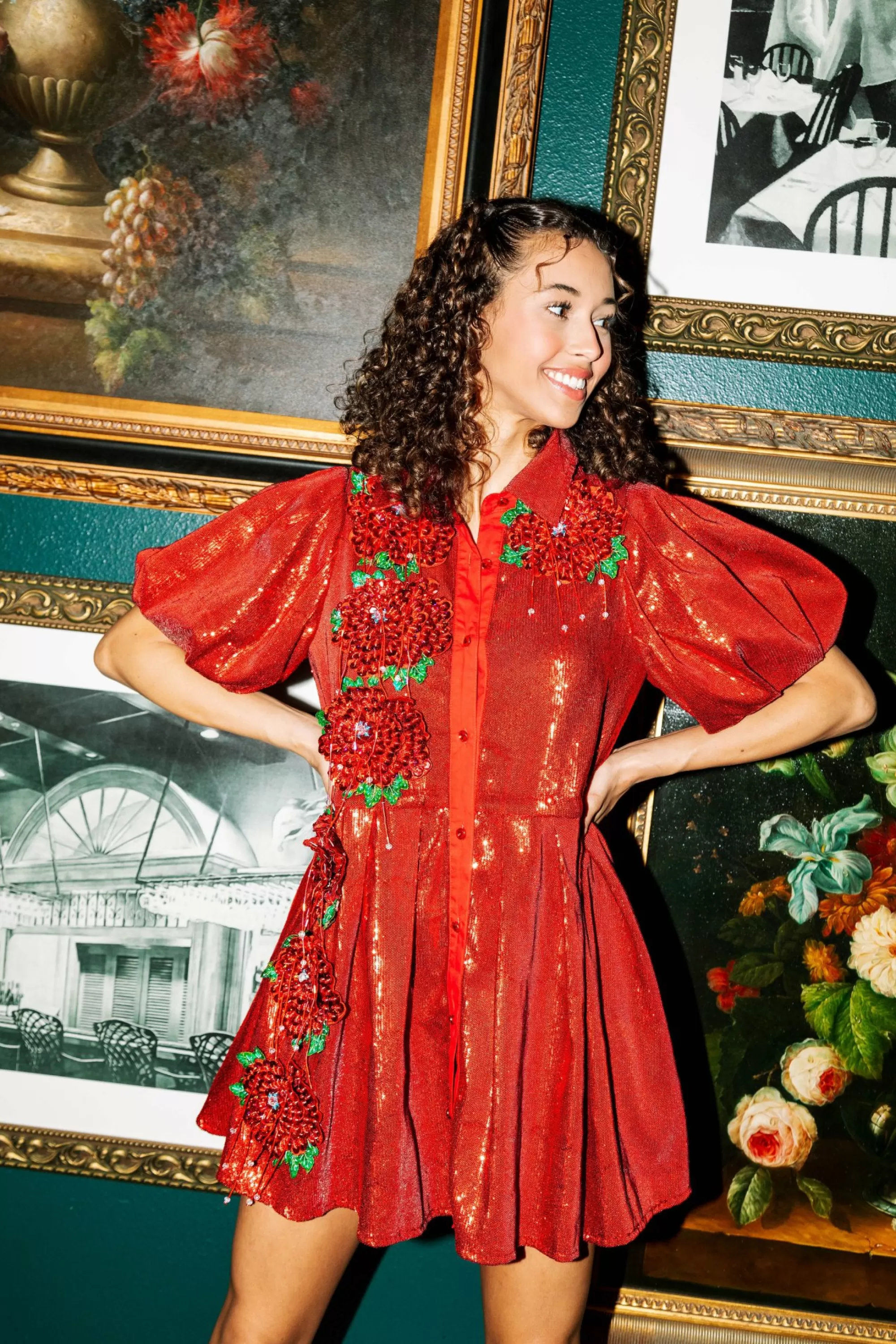 womens Queen Of Sparkles Red Sequin Flower Dress
