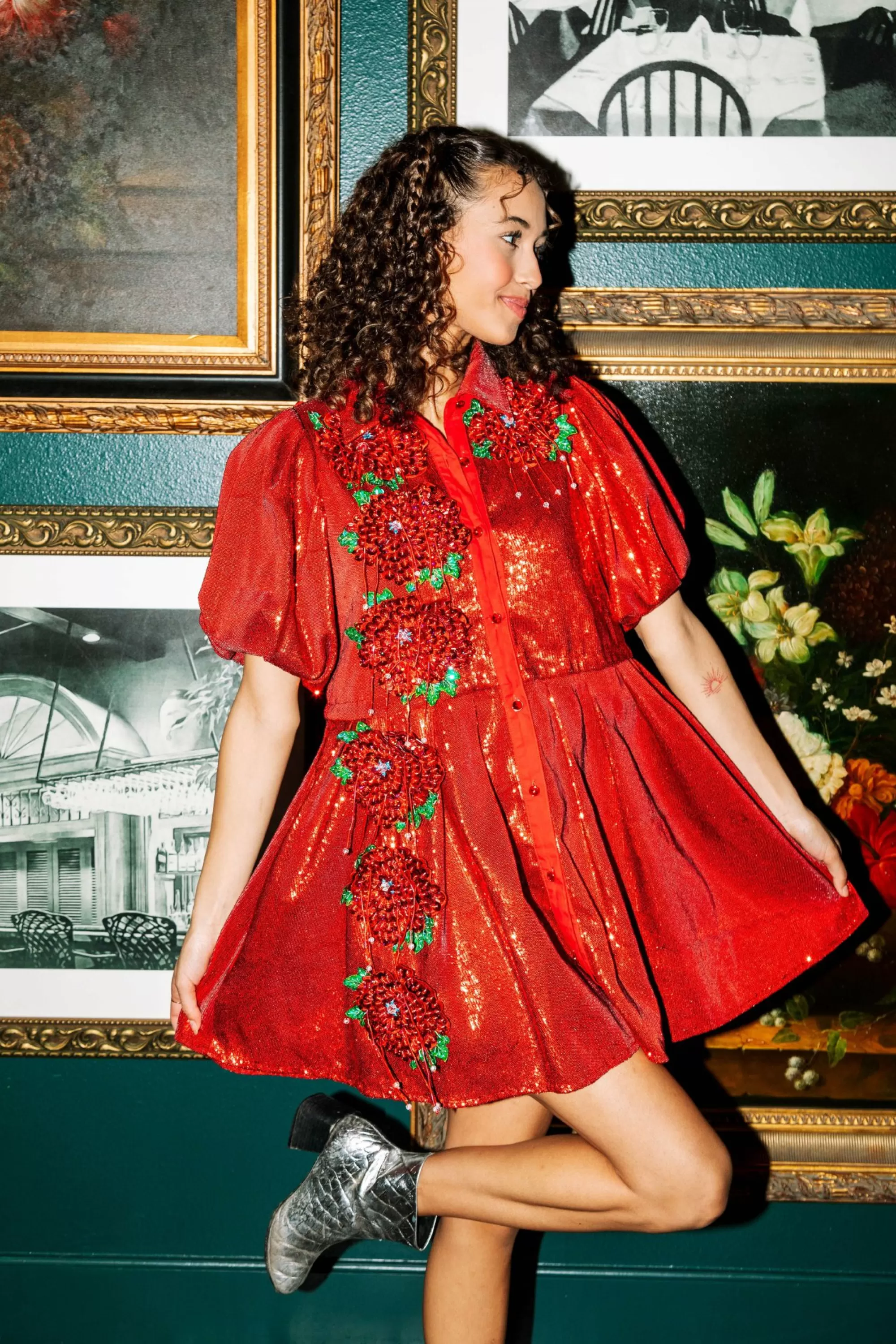 womens Queen Of Sparkles Red Sequin Flower Dress