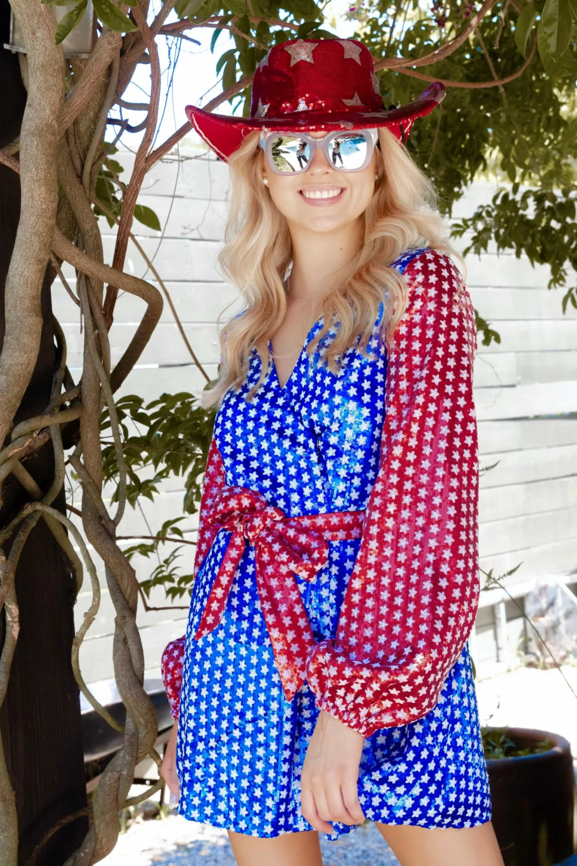 womens Queen Of Sparkles Red, White & Blue Star Dress