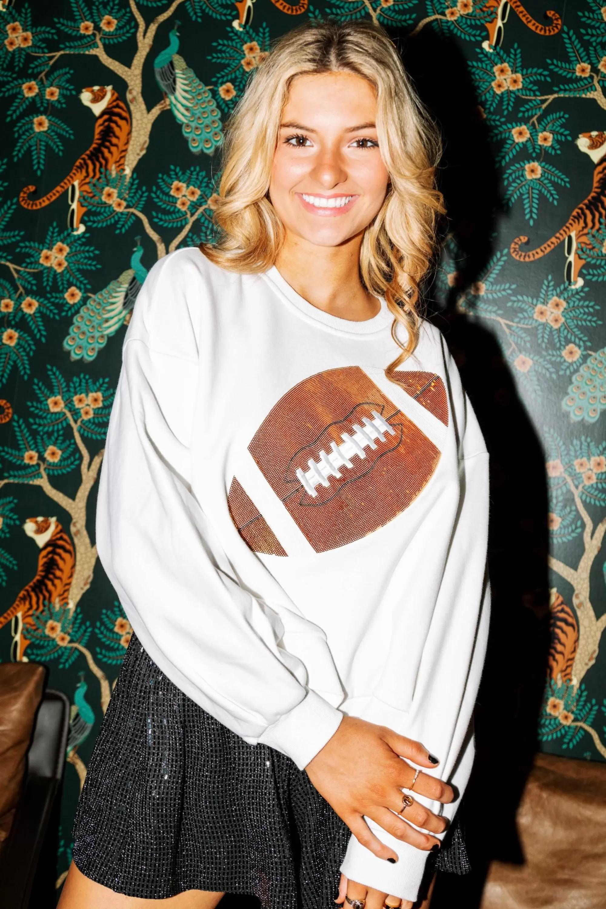 womens Queen Of Sparkles White & Gold Football Sweatshirt
