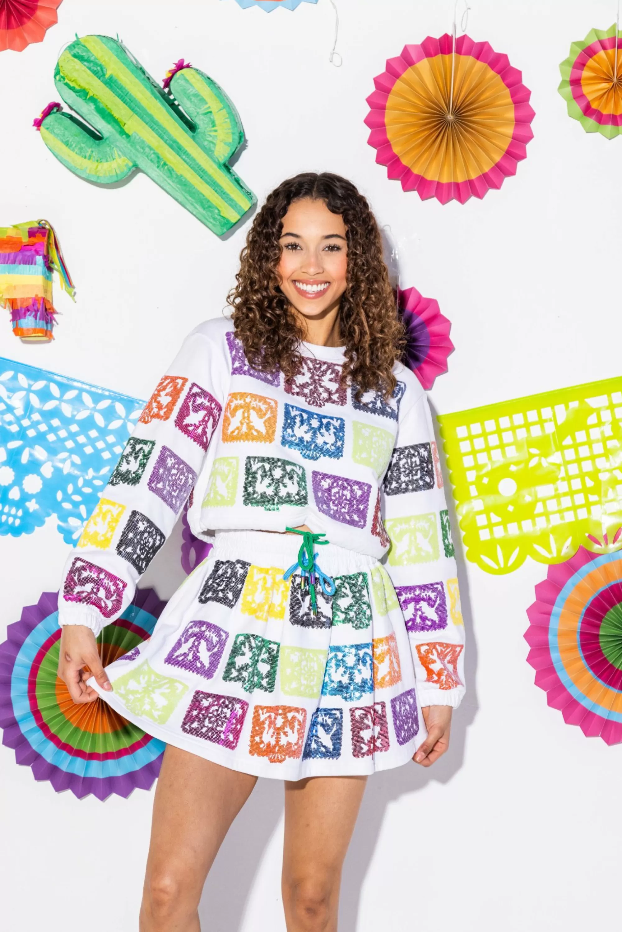 womens Queen Of Sparkles White Papel Picado Sweatshirt