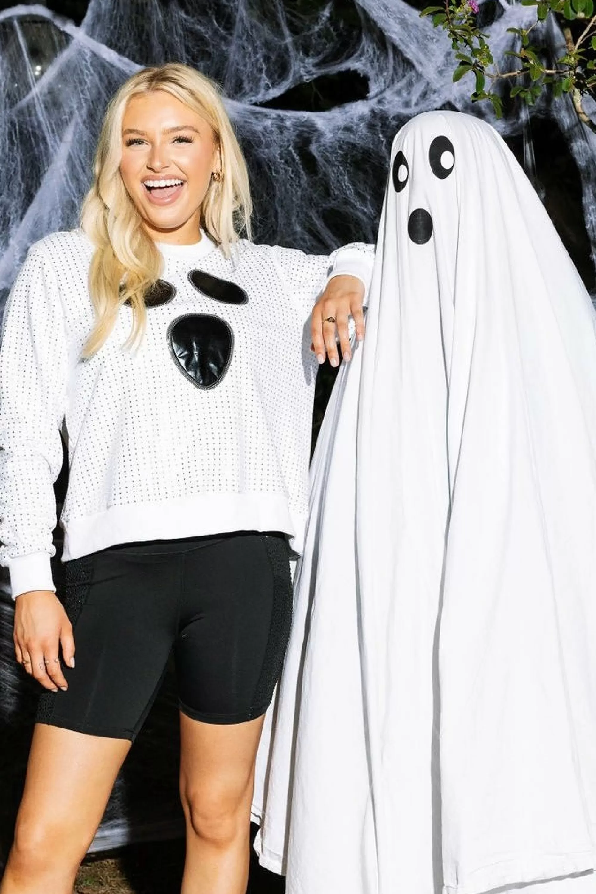 womens Queen Of Sparkles White Rhinestone Ghost Sweatshirt