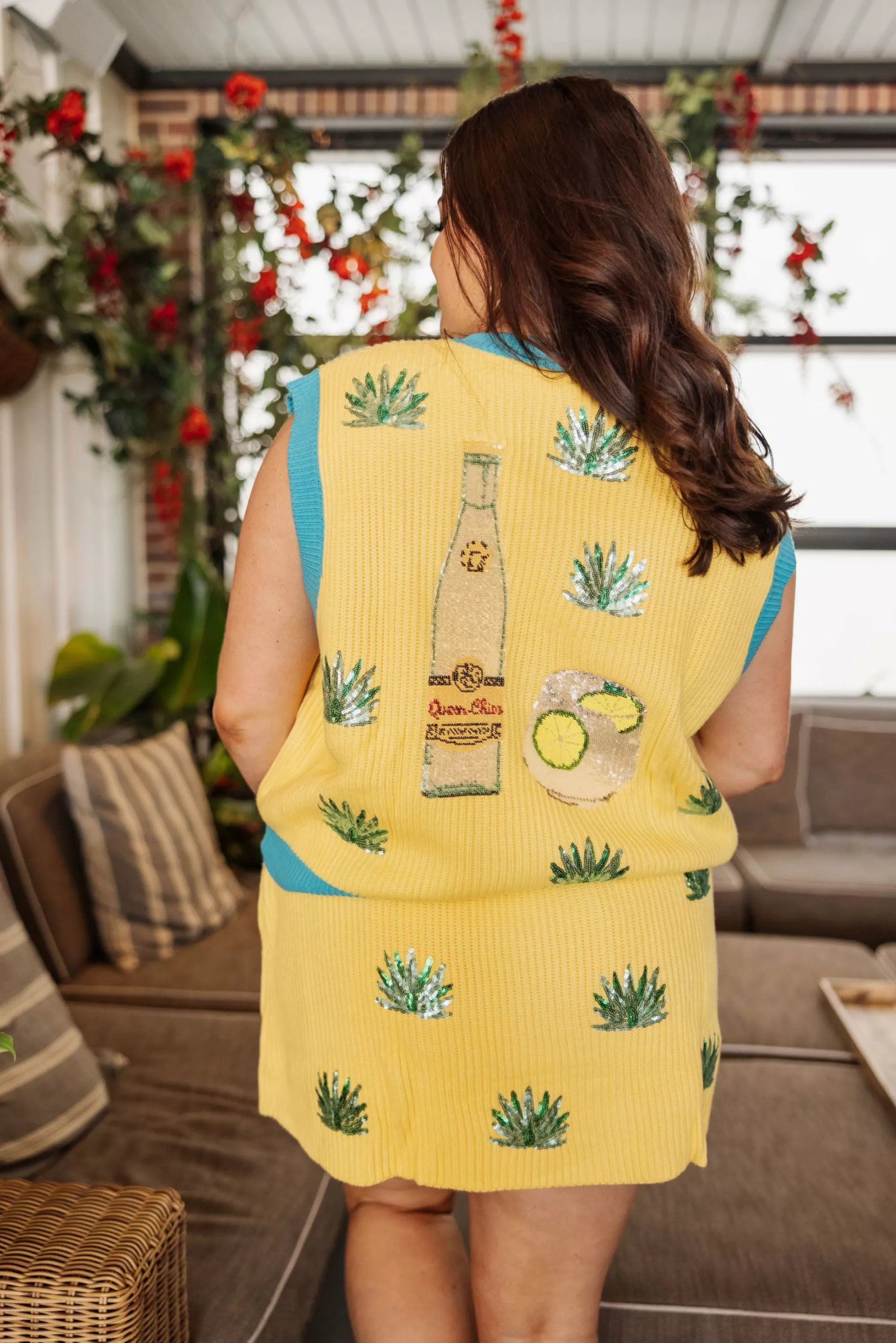 womens Queen Of Sparkles Yellow Agave Sweater Skirt